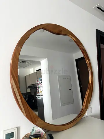 Large Round Wooden Wall Mirror — Solid Wood Frame
