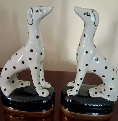 Pair of Vintage Ceramic Dalmatian Dog Statues / Figurines