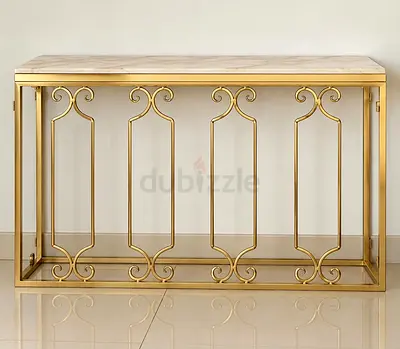 Gold Metal Console Table with Marble Top - Elegant Entryway Piece