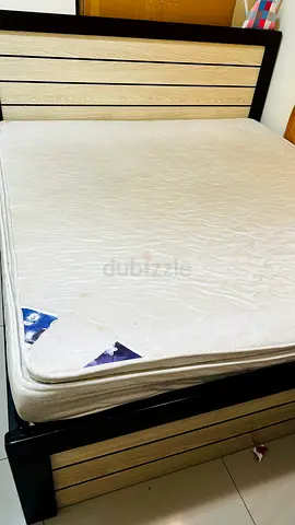 Queen bed frame150 aed with mattress - wooden headboard, good condition