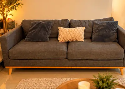 Grey 3-seater Fabric Sofa with Wooden Legs - Good Condition