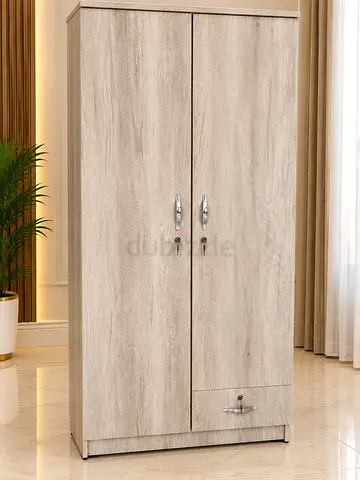 Light Wood 2-Door Wardrobe with Bottom Drawer