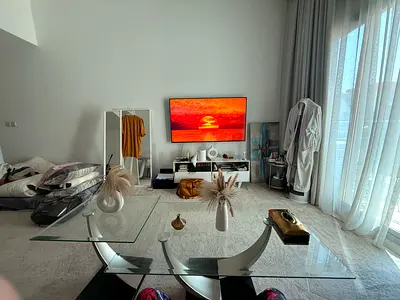 Two Glass Coffee Tables with Curved Metal Base - Modern Design