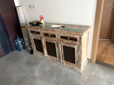 Rustic Distressed Wooden Sideboard / Console Cabinet - 3 Doors, 3 Drawers