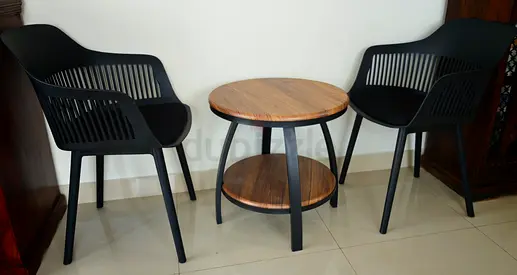 Modern 3-Piece Balcony / Coffee Table & Armchair Set (2 Chairs + 2-Tier Table) - Rarely Used