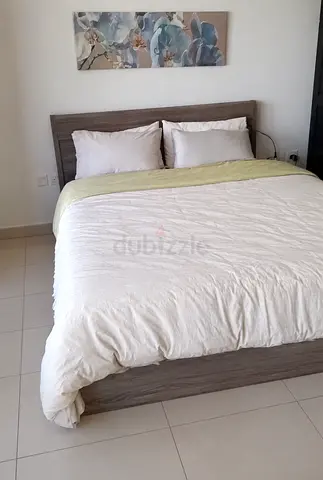 Double bed with headboard and matress  in grey wood finish - excellent condition