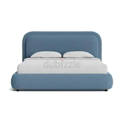 Upholstered Blue Double Bed with Curved Headboard