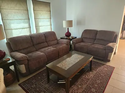 Brown 3-seater and 2-seater Recliner Sofa Set — Good Condition