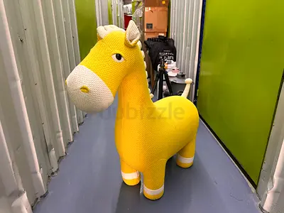 Large Yellow Knit Ride-On Plush Horse Toy