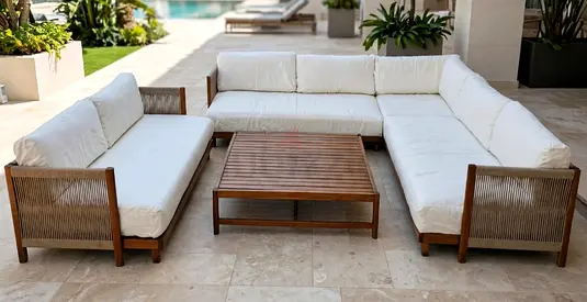 Wooden woven garden furniture