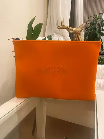 Authentic Orange Hermes Bain Pouch / Clutch - excellent Good Condition