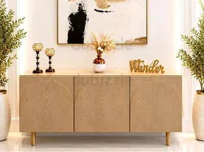 Light Oak Sideboard / Buffet Cabinet with Arched Door Design