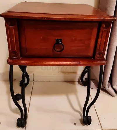 Wooden Bedside Nightstand with Metal Curled Legs
