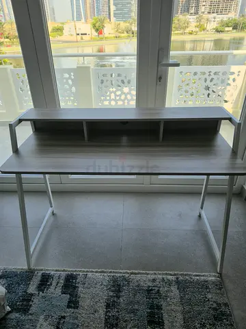 Compact study desk with upper shelf - light wood finish