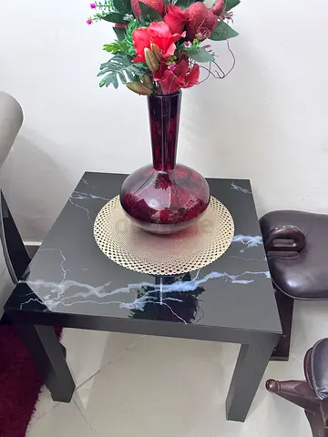 Black Marble-Effect Side Table / End Table — Good Condition