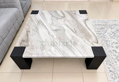 Modern Marble-Top Coffee Table with Chunky Legs