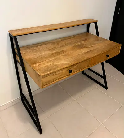Wood and Metal Writing Desk with Shelf and Drawer - Industrial Style