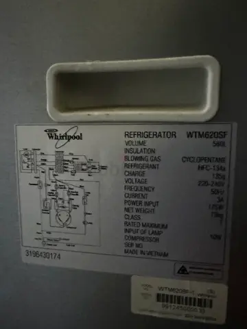 Whirlpool Refrigerator - spare/used (label shown)