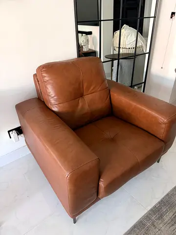 Leather Armchair - Dresden Brown Half Leather Armchair - Excellent Condition