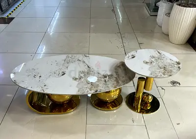 Marble-effect Gold Base Coffee and Side Table Set (2-piece)