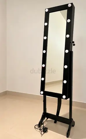 Full-Length Lighted Dressing Mirror with Storage - Black