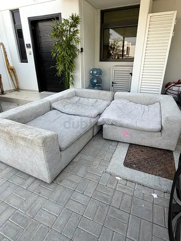 Light grey L-shaped fabric corner sofa — used, good condition