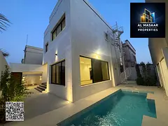 Modern-finish villa in Al Rawda featuring a swimming pool and located directly opposite the mosque; 