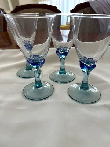 Set of 4 Blue-Stemmed Wine Glasses