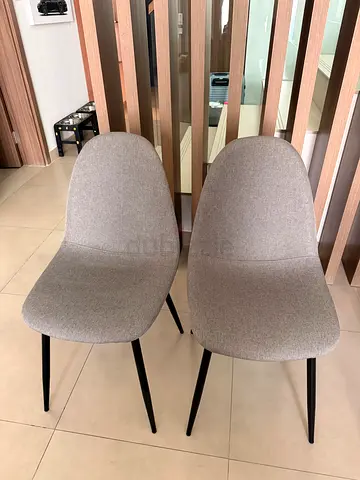 Set of 2 Modern Grey Fabric Dining Chairs with Black Legs