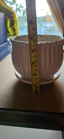 2 White Fluted Ceramic Plant Pot with Built-In Saucer