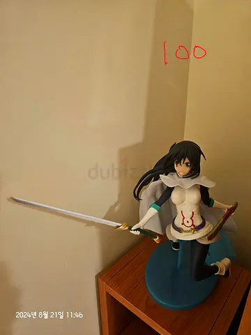 Anime character swordwoman figure on display stand - collectible statue