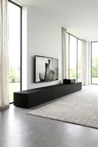Low Modern Black Entertainment TV Cabinet - Long Media Console