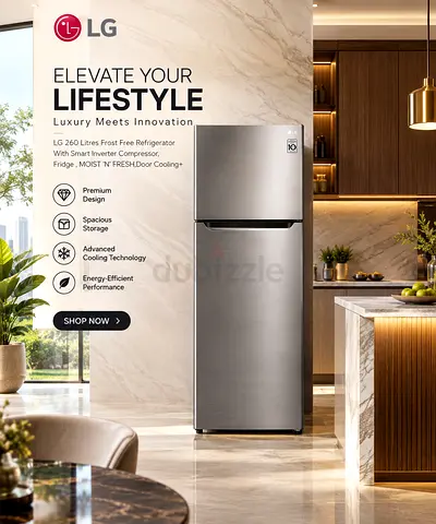 LG 260L Frost Free Top Mount Refrigerator - Stainless Steel, Good Condition
