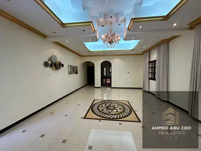 Master bedroom, large living area, separate majlis, central air conditioning, parking for 10 cars, spacious kitchen, 6 bathrooms, high-end finishing,