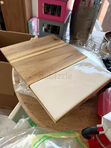 Acacia wood cheese board with white ceramic tile