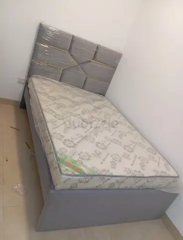 Single Bed Frame with Headboard and Mattress - Light Grey