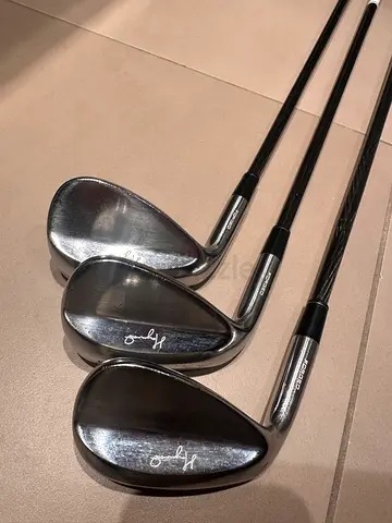 Set of 3 Haywood Golf Wedges, Graphite Stiff Shafts (Left), large new grips. One Length