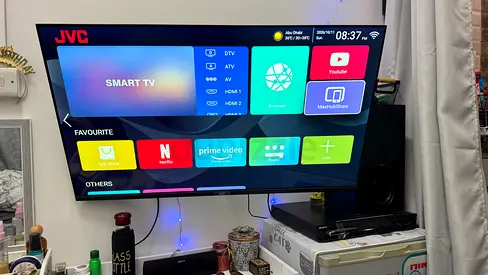 JVC 43" Smart LED TV and Sony 5.1 sound system speakers with sub woofer -Good Working Condition and