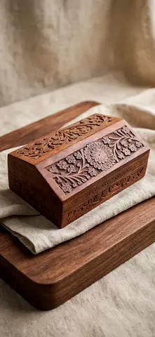 Hand-carved Wooden Jewelry/Trinket Box — Floral Pattern