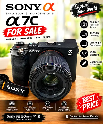 Sony Alpha 7C (a7C) Full-Frame Mirrorless Camera with Sony FE 50mm f/1.8 Lens