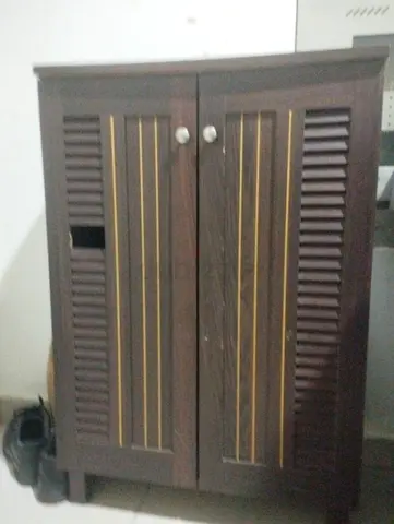 Compact Wooden Shoe Cabinet / Storage Cupboard - Dark Brown