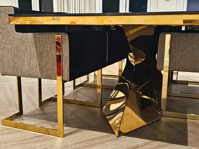 Modern Gold Metal Dining Table with Sculptural Base