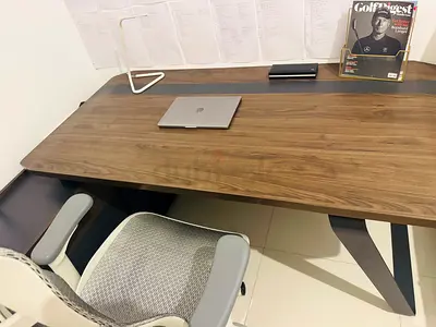Large L-Shaped Walnut Office Desk with Side Storage Cupboard