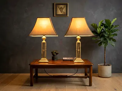 Pair of Classic Table Lamps with Beige Shades (65 cm H)