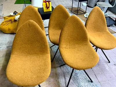 Boucle Chairs FOR SALE - 5 Pcs Set Modern Dining Set! - 5x Boucle Fabric Chairs - Color: Mustard