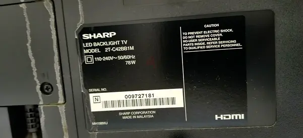 Sharp 78W LED Backlight TV (Model 2T-C42B11M) - Good Working Condition