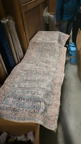 Hallway runner rug 180x70, faded pink and blue, vintage style