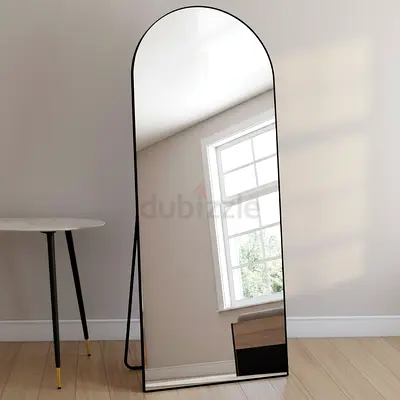 Full-Length Arched Standing Mirror with Black Frame