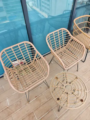 2 Rattan balcony chairs with table