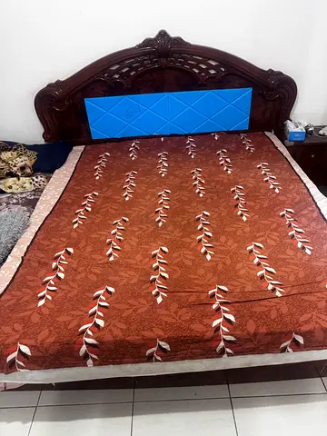 Queen size wooden bed with mattress - used, good condition